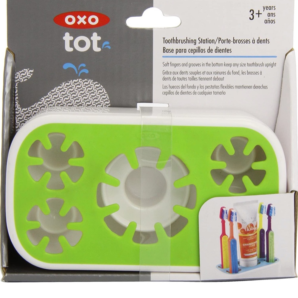 OXO KIDS TOOTHBRUSH HOLDER TOT TOOTHBRUSHING STATION GREEN NEW